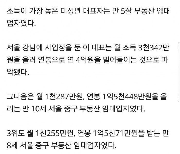 미성년자 연봉왕 | 인스티즈